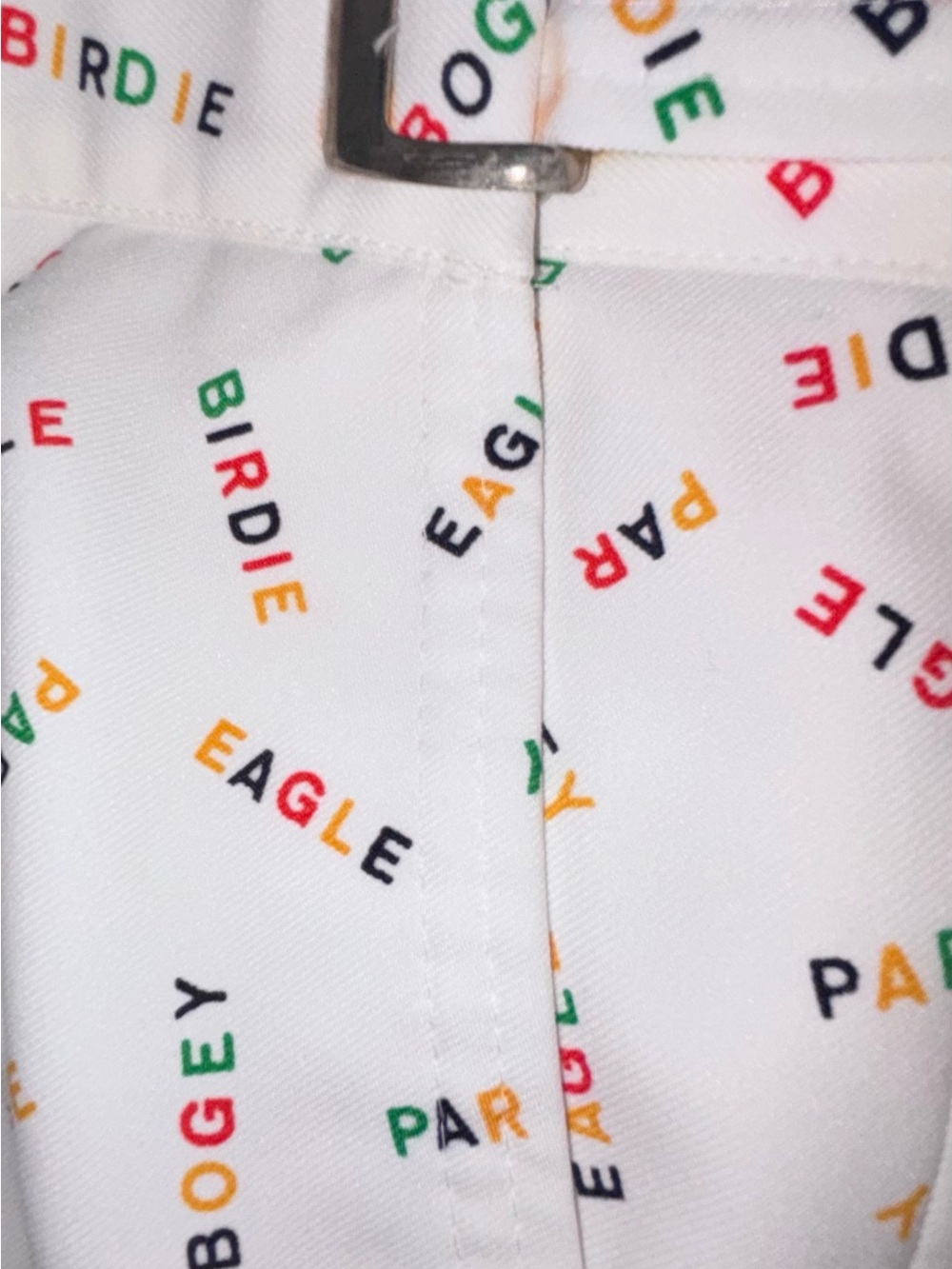 Vintage Men's White Printed Golf Dress Pants with Multicolor Logo Detail #Eagle